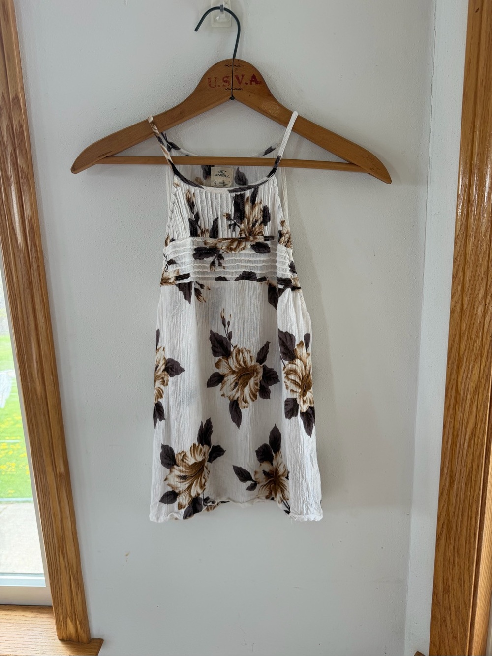 O'Neill White Floral Spaghetti-Strap Tank with Brown Flowers